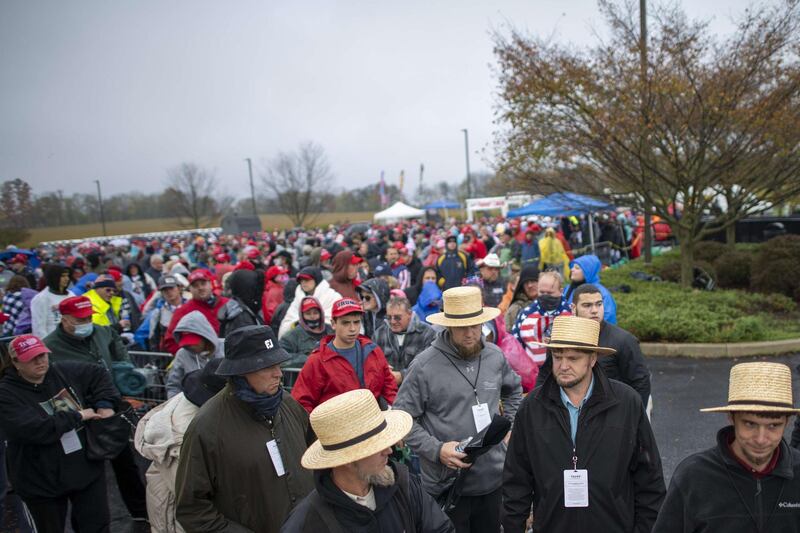 Supporters queue before President Donald Trump holds a rally in Lititz, Pennsylvania. With 8 days to go before the election, Trump is holding 3 rallies across Pennsylvania, a crucial battleground state. AFP