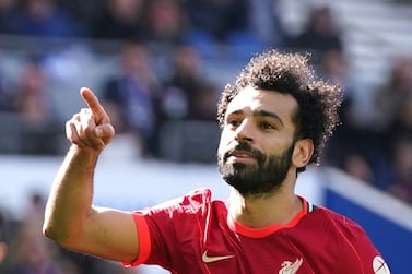 Liverpool's Mohamed Salah celebrates scoring their side's second goal of the game during the Premier League match at the AMEX Stadium, Brighton. Picture date: Saturday March 12, 2022.
