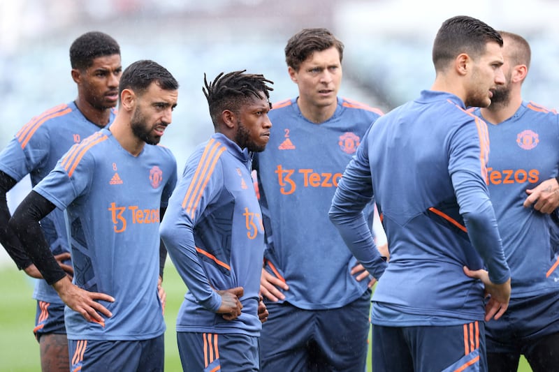 Fred and Bruno Fernandes during a training session in Perth. AFP
