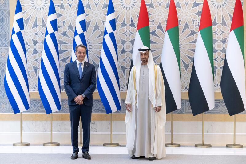 Sheikh Mohamed bin Zayed, Crown Prince of Abu Dhabi and Deputy Supreme Commander of the Armed Forces, met Kyriakos Mitsotakis, Prime Minister of Greece on Monday. All photos: MOPA
