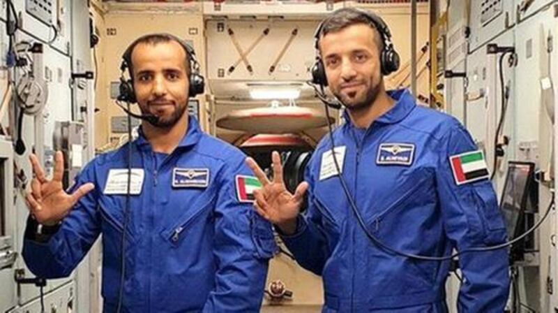 Hazza Al Mansoori and the UAE reserve astronaut Sultan Al Neyadi. Courtesy Dubai Media Office
