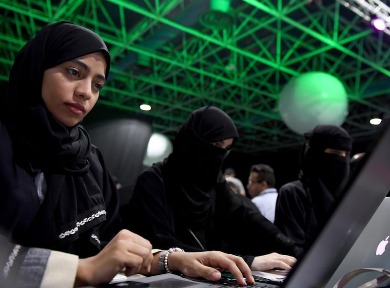 Participants including Saudi women attend a hackathon in Jeddah, prior to the start of the annual Hajj pilgrimage in the holy city of Mecca. Around 3,000 participants attended the three-day "Hackathon event" in Jeddah, the government said, with the aim of exploring high-tech solutions to make Hajj pilgrimage more efficient and safe. AFP