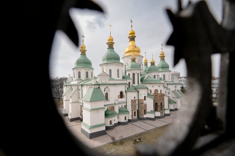 The Saint Sophia Cathedral, a Unesco heritage site in the Ukrainian capital Kyiv, is threatened by Russian invasion. AP