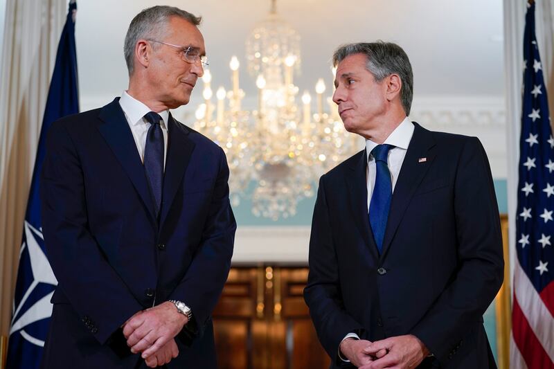 Secretary of State Antony Blinken, right, and Nato Secretary General Jens Stoltenberg at the US State Department on Tuesday. AP