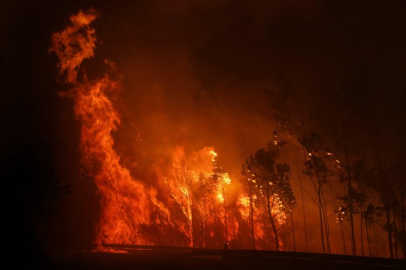 Flames on the border of EN17 road in Ponte de Mocela, Lousa, Portugal. The National Civil Protection Authority (ANPC) said that today "was the worst day of the year in terms of fires," having exceeded 300 forest fires.  Paulo Novais / EPA
