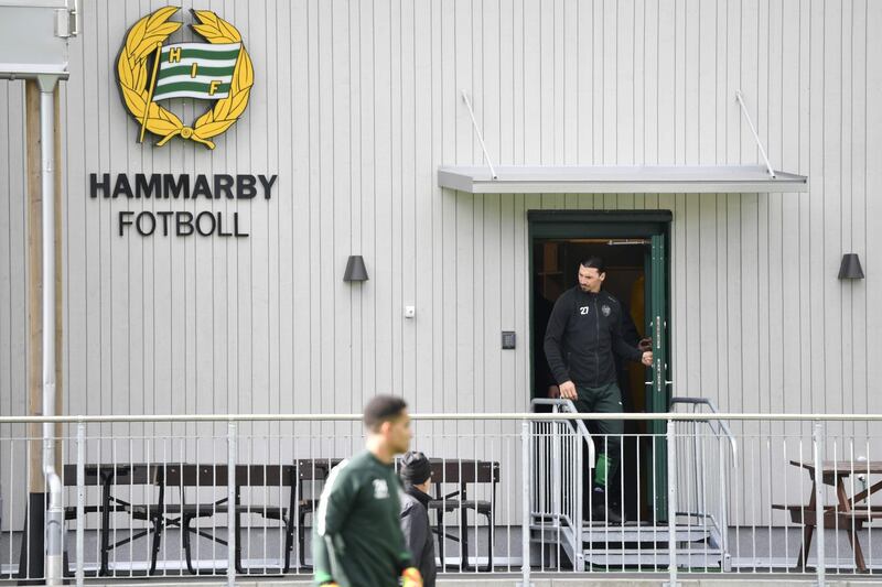 AC Milan's Swedish forward Zlatan Ibrahimovic arrives to attends a training session of Hammarby IF at Arsta IP. AFP