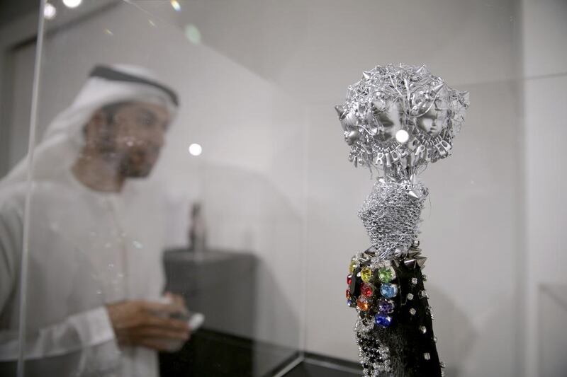 ‘Sinful Queen’, a custom-designed miniature mannequin, by Noorah Ramah, a mixed-media artist, on display at the Ghaf Gallery in Abu Dhabi.