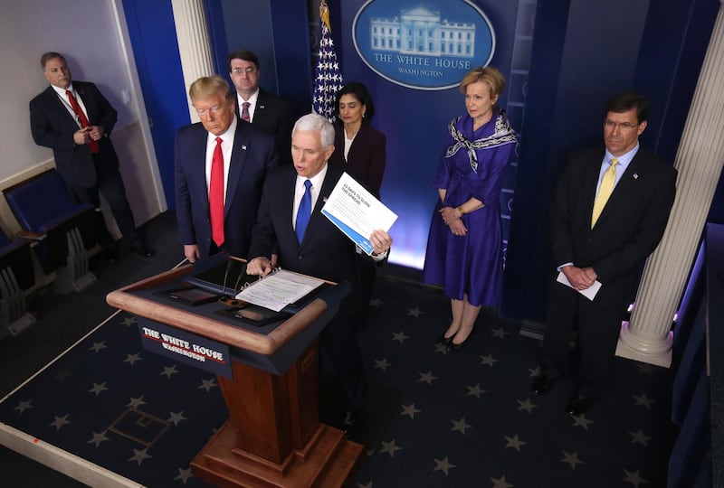 US Vice President Mike Pence delivers remarks on the coronavirus pandemic alongside the President and members of the Coronavirus Task Force at the White House, on March 18, 2020. EPA