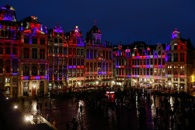 Buildings on Grand Place is lit with Union flag colours in Brussels, Belgium.  EPA