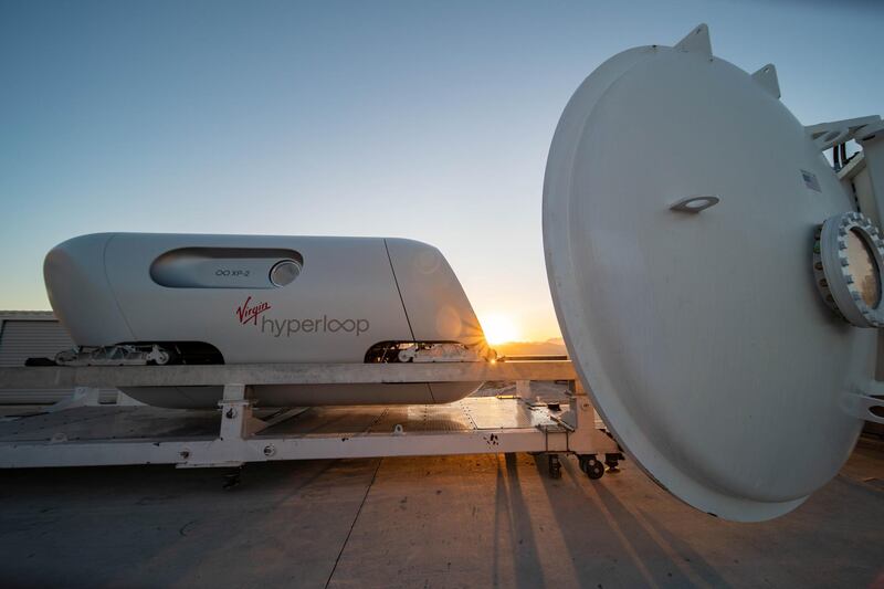 A Virgin Hyperloop pod is seen at their DevLoop test site in Las Vegas, Nevada. Reuters