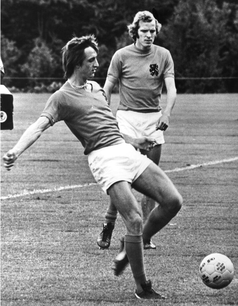 JUN 1974:  JOHAN CRUYFF OF HOLLAND IN ACTION DURING A PRACTICE BEFORE THE WORLD CUP FINALS IN GERMANY. Mandatory Credit: Allsport Hulton/Archive