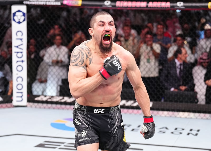 Robert Whittaker stopped Ikram Aliskerov in the first round of their headline bout at UFC Fight Night in Riyadh, Saudi Arabia. Getty Images