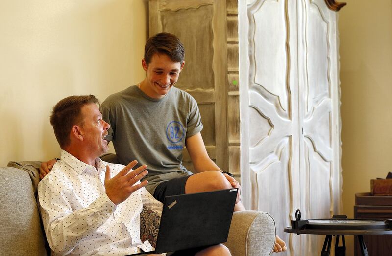 Dubai, March, 08, 2019: Anthony Schoombie an IT consultant pose with his 16 year old son Alexander Anthony Schoombie at his residence in Dubai. Satish Kumar/ For the National / Story by Suzanne Locke / For Money & Me