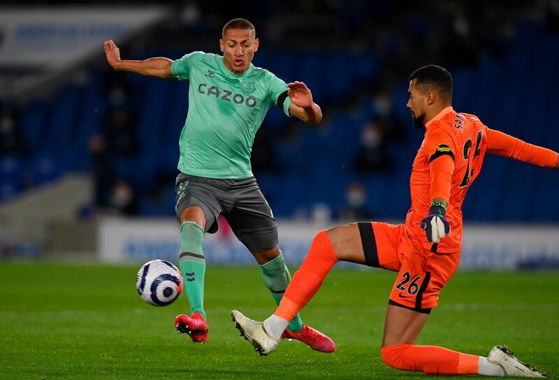 BRIGHTON PLAYER RATINGS: Robert Sanchez 6 - Everton struggled to create anything against a stubborn Brighton defence but the Spanish goalkeeper nearly gifted the visitors the lead after a careless touch was attacked by Richarlison. EPA