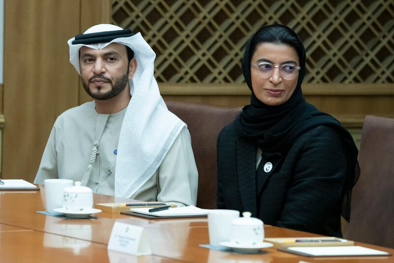 SEOUL, REPUBLIC OF KOREA (SOUTH KOREA) - February 26, 2019: HE Noura Mohamed Al Kaabi, UAE Minister of Culture and Knowledge Development (R) and HE Abdullah Saif Al Nuaimi, Ambassador of the UAE to South Korea (L), attend a meeting with HE Moon Hee-sang, Speaker of the National Assembly (not shown), at the National Assembly Building of the Republic of Korea (South Korea). 

( Hamad Al Mansoori / Ministry of Presidential Affairs )
---