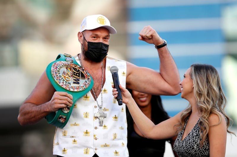 WBC heavyweight champion Tyson Fury is interviewed during his "Grand Arrival". Reuters