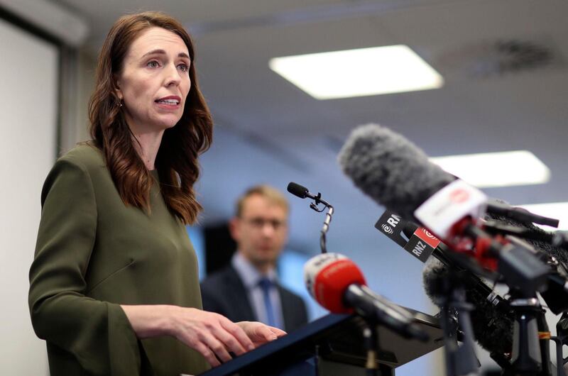 New Zealand Prime Minister Jacinda Ardern addresses a press conference on the latest COVID-19 updates in Auckland, New Zealand, Monday, Sept. 21, 2020. All remaining virus restrictions will be lifted across much of New Zealand from late Monday, with the exception of the largest city, Auckland, which will continue to have some restrictions for at least another 16 days. (Greg Bowker/NZ Herald via AP)