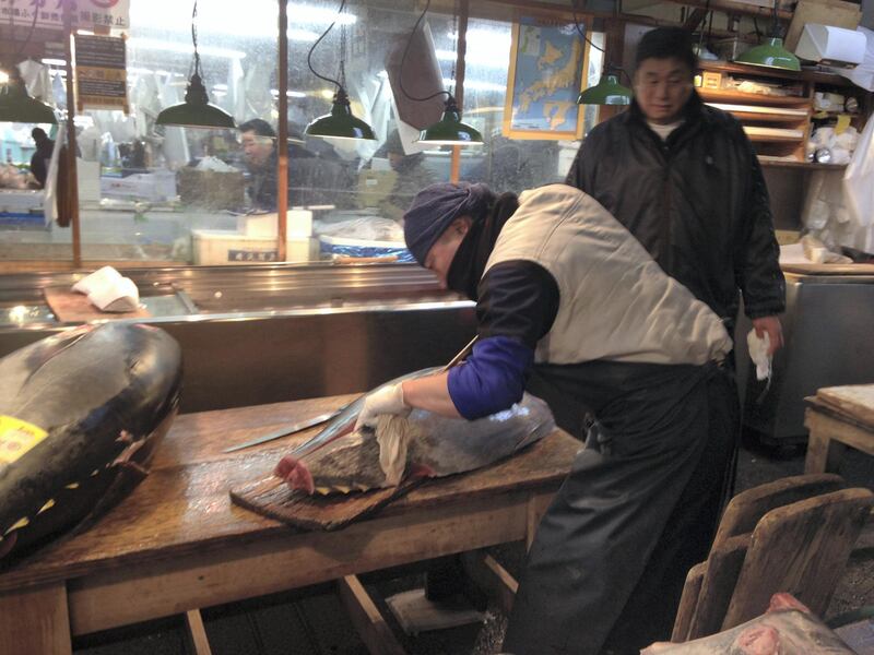 Tsukiji Fish Market in Tokyo was - until it closed on October 6 - the world's largest wholesale fish and seafood market. Skilled workers with razor sharp knives carve up expensive cuts for Tokyo's restaurants. Declan McVeigh/The National