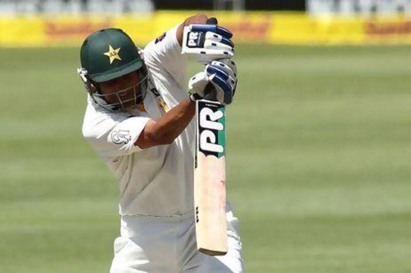 Younis Khan hung on to a fighting century of 111 to bail out Pakistan before falling in the penultimate over of the first day against South Africa in Cape Town, South Africa. Shaun Roy / Getty Images