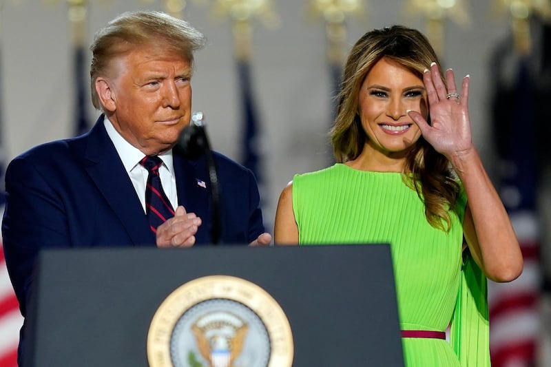 President Donald Trump and first lady Melania Trump arrive on South Lawn of the White House. AP