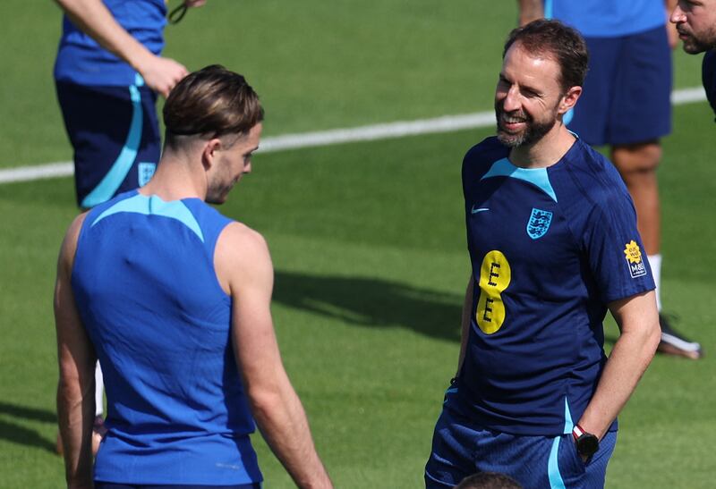 England manager Gareth Southgate with Jack Grealish. Reuters