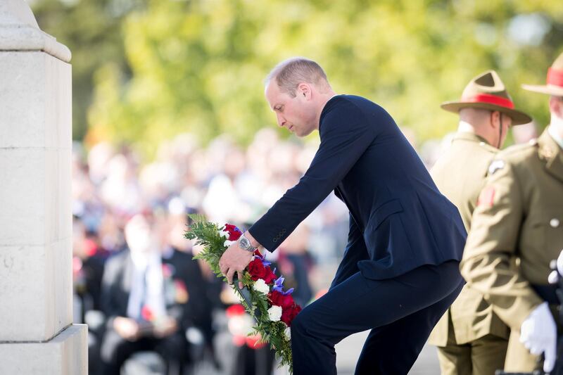 William lays a wreath during an Anzac Day service at the Auckland War Memorial. The New Zealand Government via Reuters