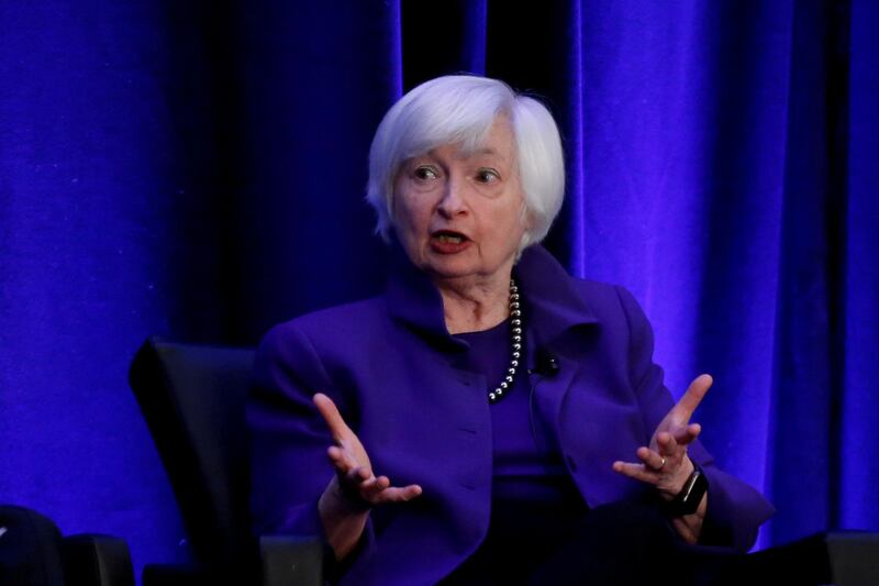 FILE PHOTO: Former Federal Reserve Chairman Janet Yellen speaks during a panel discussion at the American Economic Association/Allied Social Science Association (ASSA) 2019 meeting in Atlanta, Georgia, U.S., January 4, 2019.  REUTERS/Christopher Aluka BerrY/File Photo