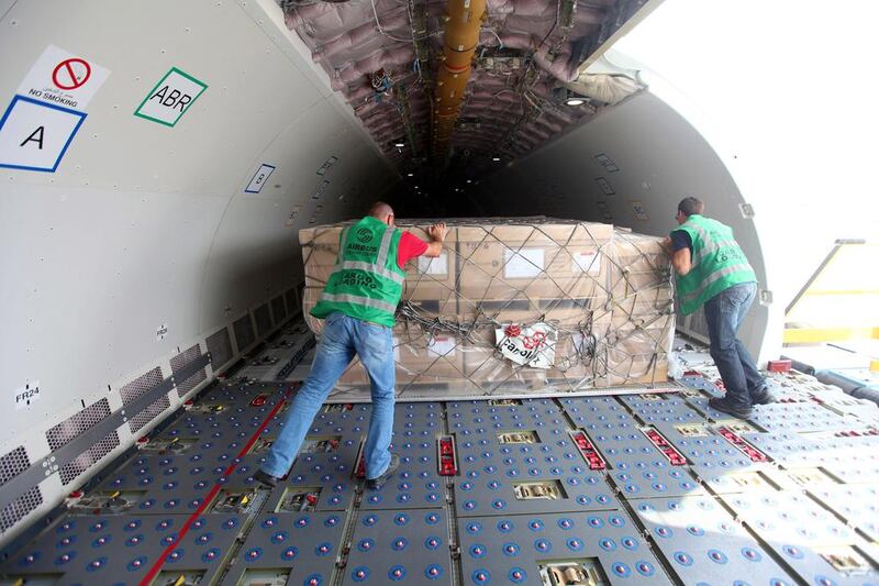 Cargo is being loaded on Etihad’s Airbus A330-200F in Toulouse, France. Sammy Dallal / The National