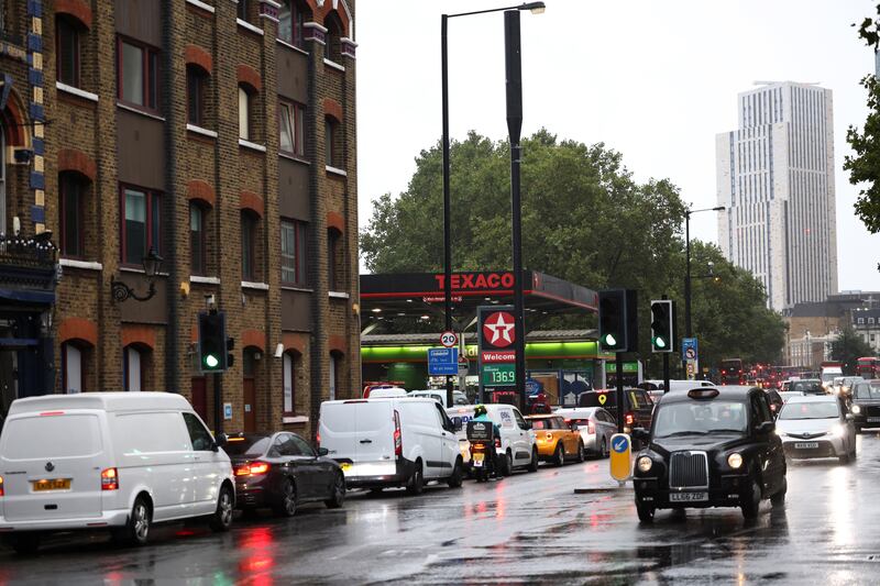 Long queues at a London petrol station on Monday morning. Photo: Reuters