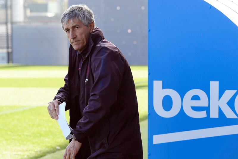 Barcelona manager Quique Setien, arrives for a training session at Joan Gamper Sports City. AFP