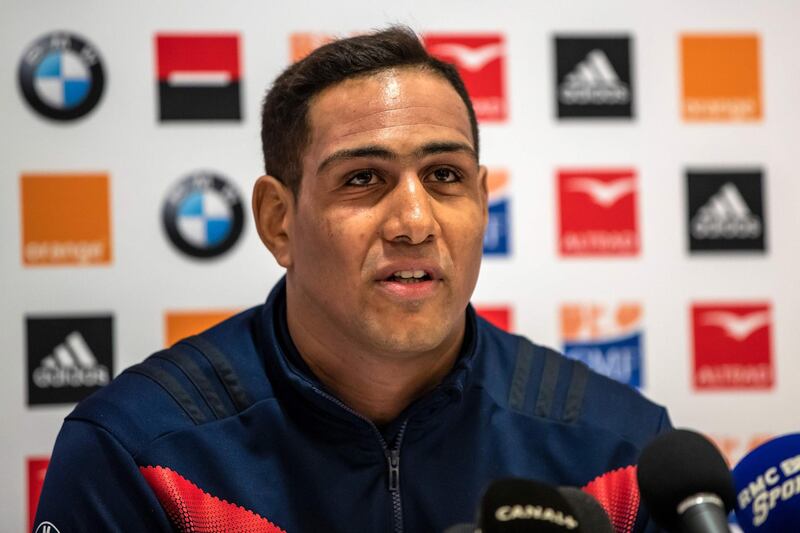 Mathieu Babillot of France speaks at a media conference in Auckland on June 11, 2018, ahead of the second rugby Test match against New Zealand.  / AFP / DAVID ROWLAND

