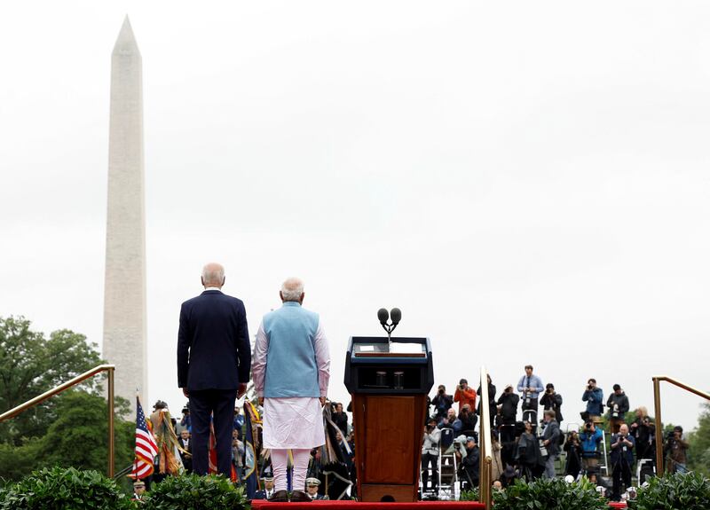 Indian Prime Minister Narendra Modi and US President Joe Biden meet at the White House in Washington on Thursday. Reuters