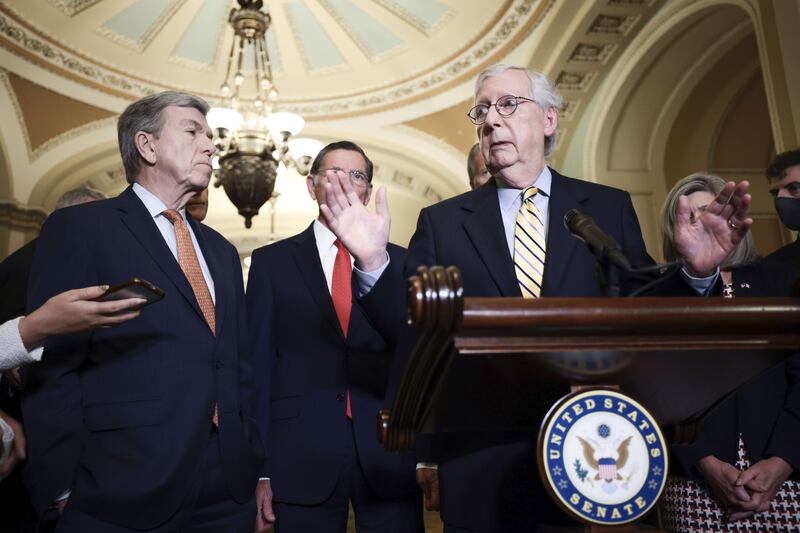 Senate Minority Leader Mitch McConnell at a weekly Democratic policy meeting at the US Capitol, in Washington, last week. AFP