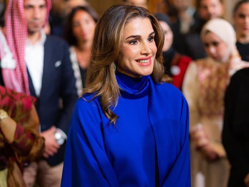 Queen Rania in her Taller Marmo kaftan. Photo: Instagram / Queen Rania