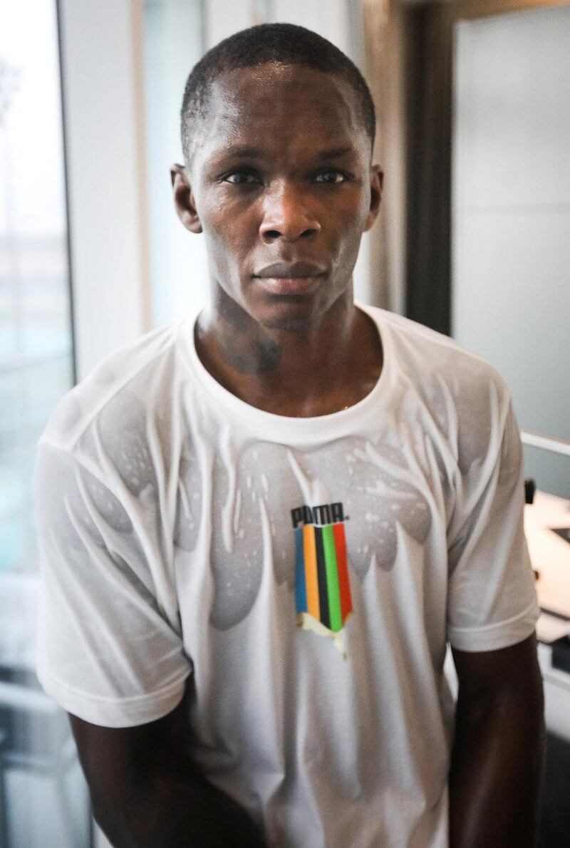 UFC middleweight champion Israel Adesanya training in his hotel room in Abu Dhabi ahead of his title defence against Paulo Costa at UFC 253, which opens Fight Island 2 in the capital on Sept 27.
Credit: Jeff Sainlar - EMG
