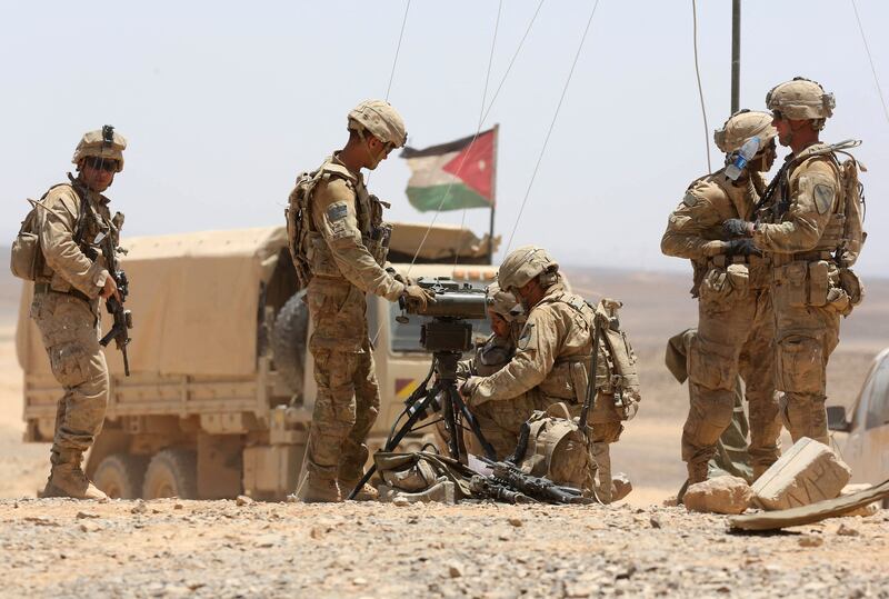 US soldiers take part in a military exercise in Jordan in May 2017. The kingdom has a defence pact with the US and has several thousand American troops stationed in the country. AFP