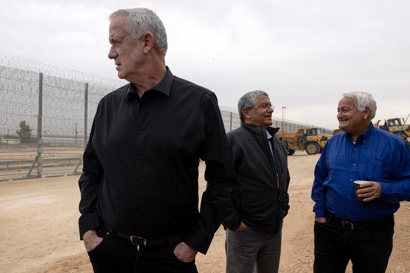 Israeli Defence Minister Benny Gantz, left, attends the ceremony.