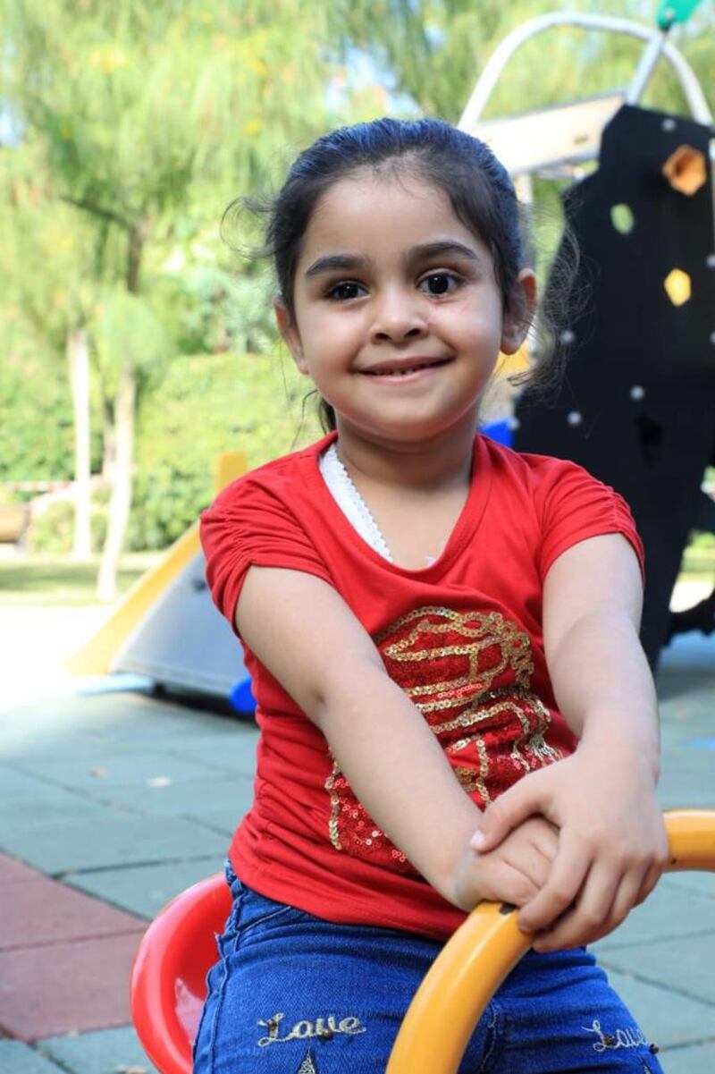 Sama, 5, lost an eye during the Beirut Port explosion but has since been fitted with a prosthetic, under an initiative by Sheikha Fatima bint Mubarak, president of the Supreme Council for Motherhood and Childhood, and Supreme Chairwoman of the Family Development Foundation. Wam