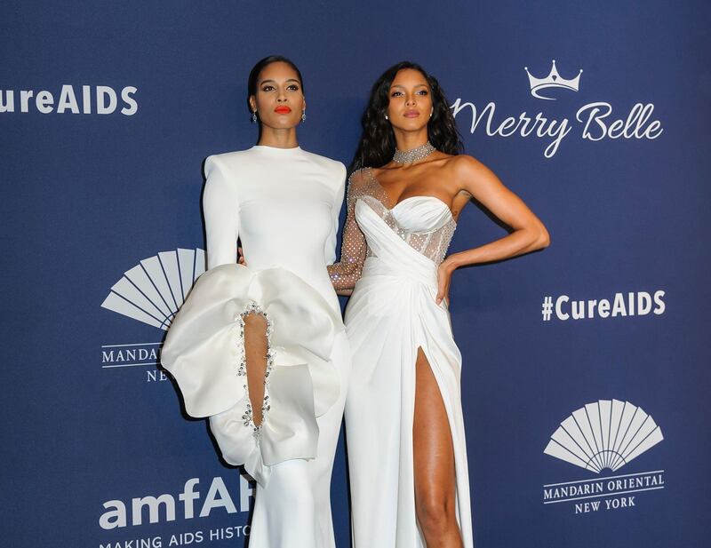 Cindy Bruna and Lais Ribeiro attend the Amfar Gala New York Aids research benefit at Cipriani Wall Street on February 5, 2020. AP