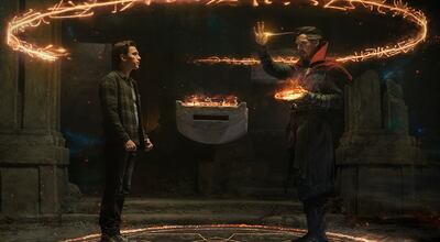 Tom Holland, left, and Benedict Cumberbatch in 'Spider-Man: No Way Home'. Photo: Sony Pictures