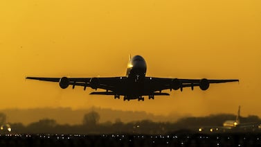 A British Airways Airbus A380-841 takes off from Heathrow Airport. The airport has returned to profitability for the first time since the Covid pandemic severely impacted global air travel. PA