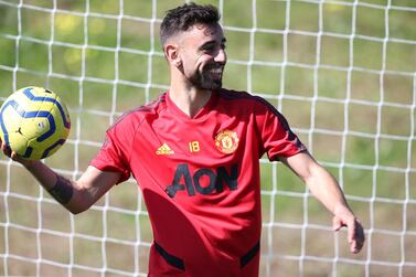 MALAGA, SPAIN - FEBRUARY 10: (EXCLUSIVE COVERAGE) Bruno Fernandes of Manchester United in action during a first team training session on February 10, 2020 in Malaga, Spain. (Photo by Matthew Peters/Manchester United via Getty Images)