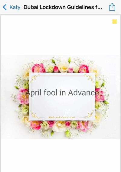 When you open the PDF, you get a happy, floral 'April Fools Day' message.