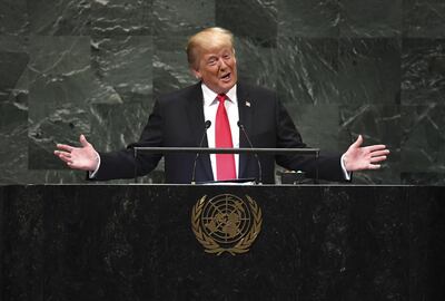 US President Donald Trump speaks during the General Debate of the 73rd session of the General Assembly at the United Nations in New York September 25, 2018. / AFP / TIMOTHY A. CLARY
