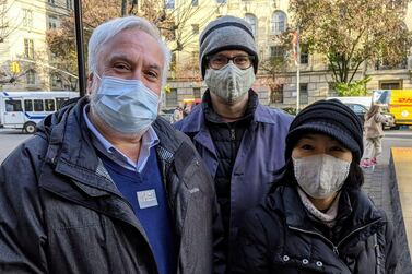 New Yorkers Vern Calhoun (left) and Andrew Chandler (centre) outside the Met museum this week. James Reinl for The National