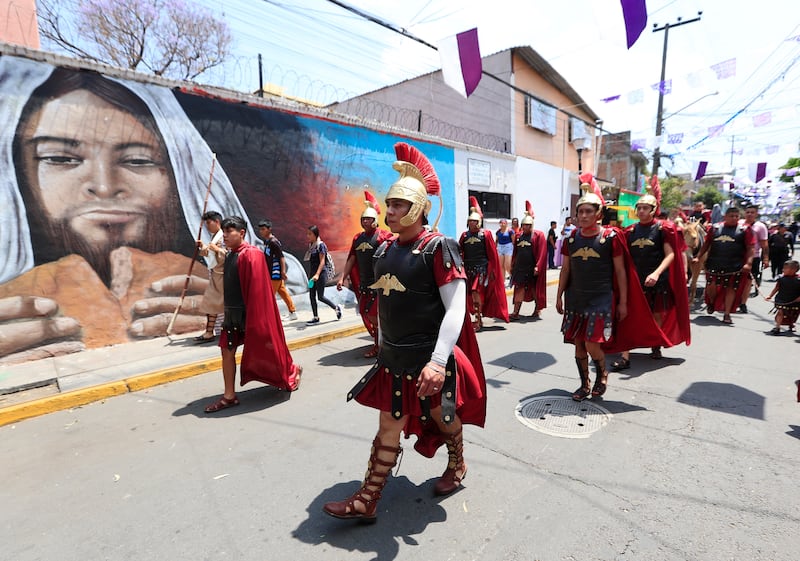 Residents of the town of Iztapalapa participate in the 180th representation of Holy Week in Mexico City, Mexico. EPA