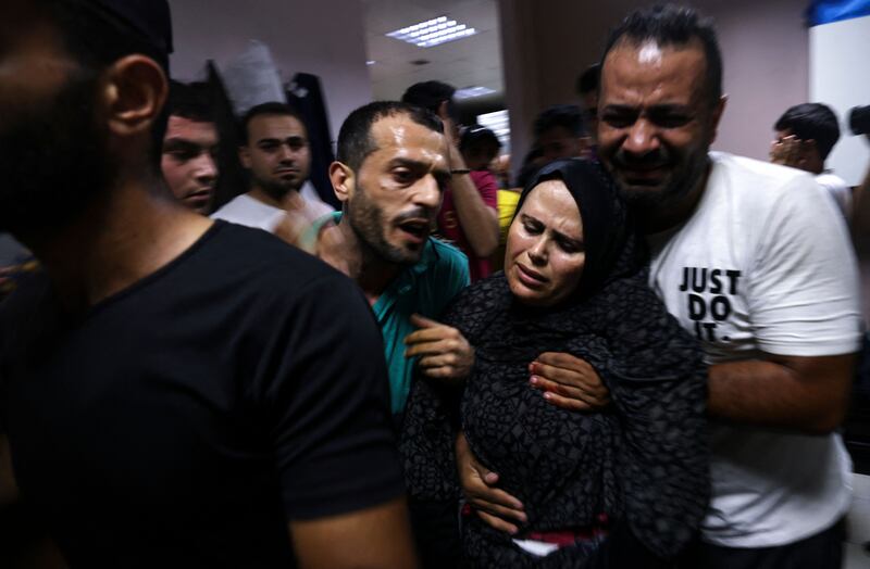 Palestinians gather at a hospital in Jabaliya refugee camp in the northern Gaza Strip. AFP