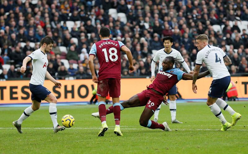 West Ham United's Michail Antonio scores their first goal. Reuters