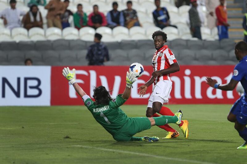 Al Jazira’s Felipe Caicedo fails to hit the target with a shot against Esteghlal last night. Delores Johnson / The National 

