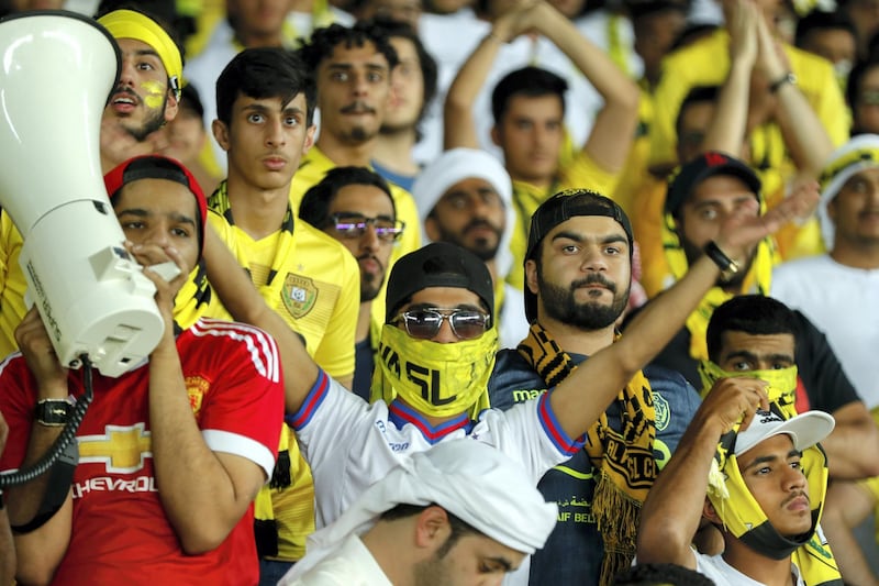 Abu Dhabi, UAE.  May 3, 2018.   President's Cup Final, Al Ain FC VS. Al Wasl.  Al Wasl fans during the match.
 Victor Besa / The National
Sports
Reporter: John McAuley